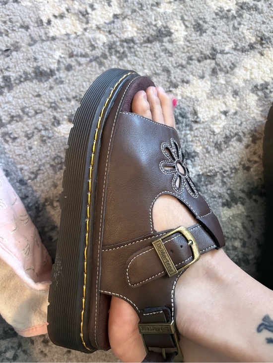 Dr. Martens Shoes - Dr. Martens Brown Floral Cutout Platform Sandal with Buckle Strap